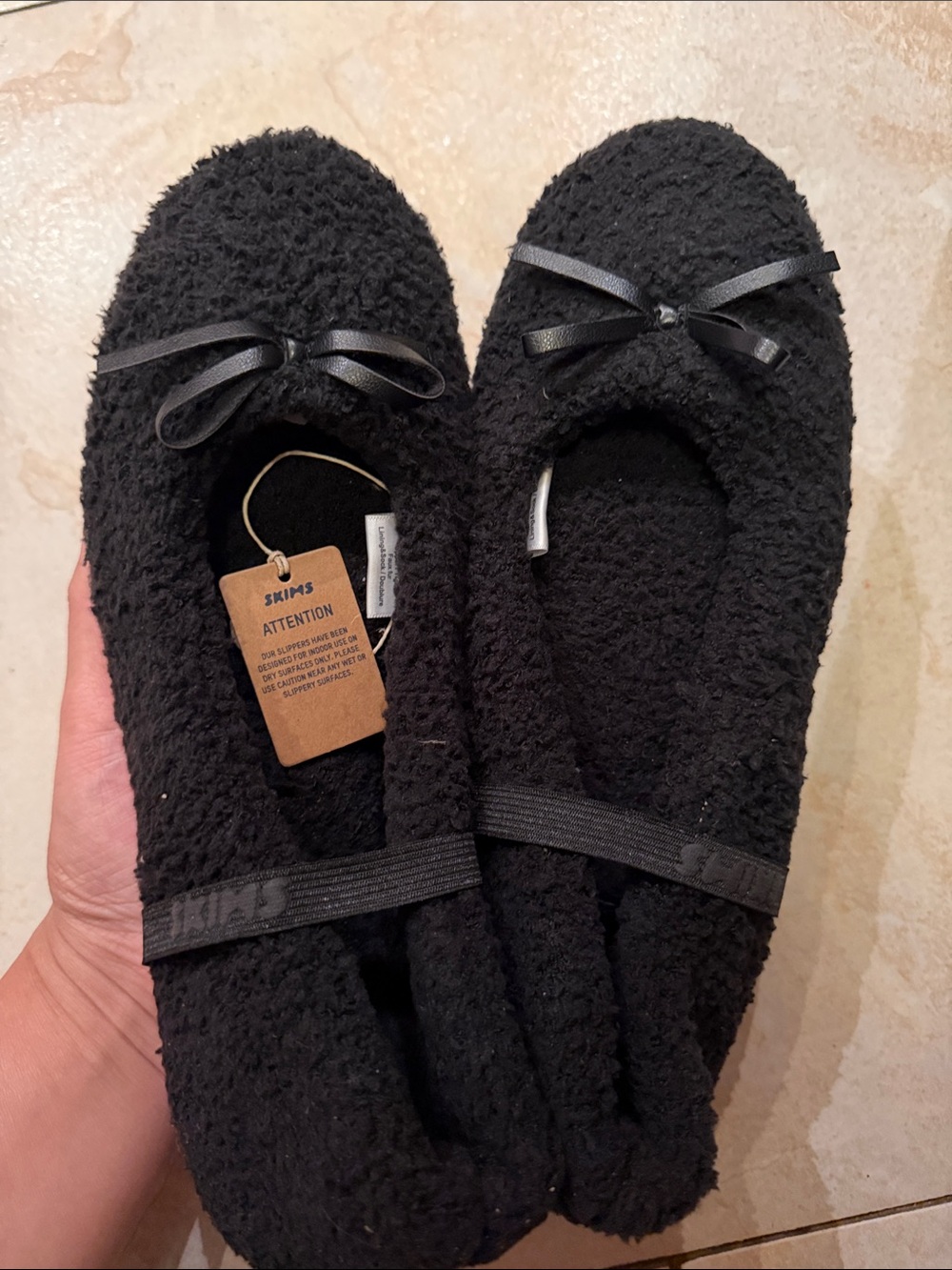 SKIMS Black Knit Slip-On Ballet Flats